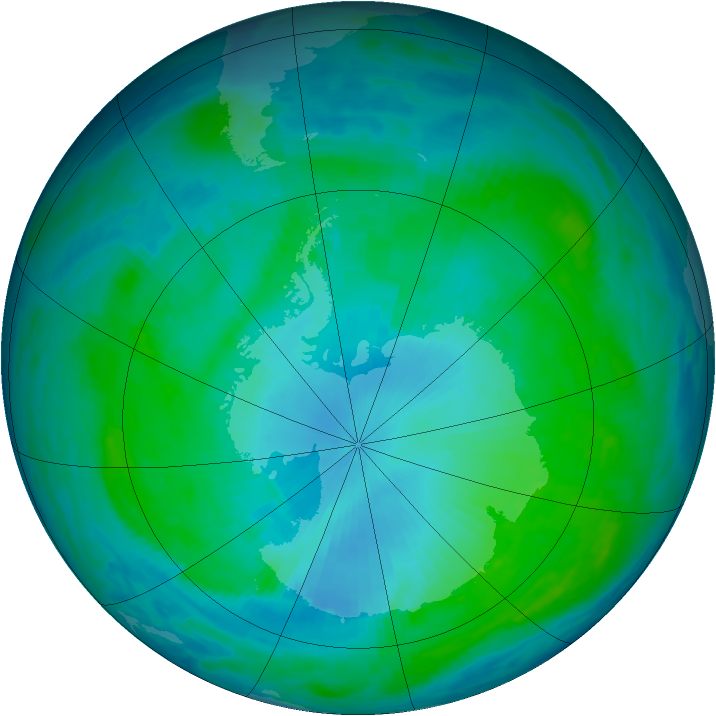 Antarctic ozone map for 27 January 1991